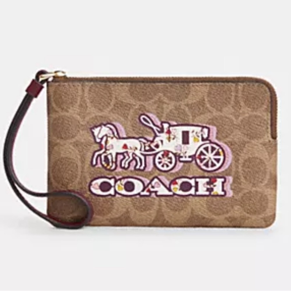 NWT Coach Wristlet Double Zip Wallet Signature Canvas & Horse & Carriage Print